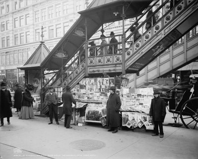 A Characteristic Sidewalk Newsstand, New York City by Detroit Publishing Co.
